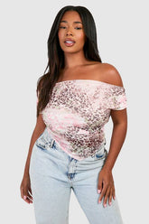 Plus Faded Leopard Mesh Cowl Front And Back Top