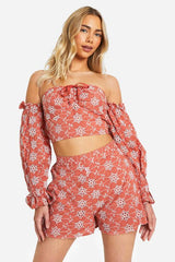 Broderie Cold Shoulder Crop Top