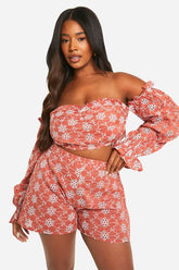 Plus Broderie Cold Shoulder Crop Top