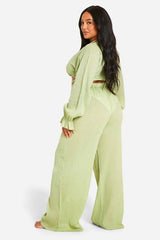 Plus Tie Front Top And Trouser Beach Coord