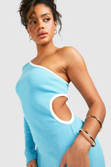 Contrast Binding One Shoulder Maxi Dress