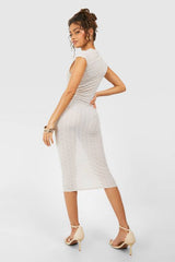Funnel Neck Textured Cap Sleeve Midaxi Dress
