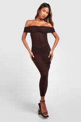 Bardot Ruched Textured Midaxi Dress