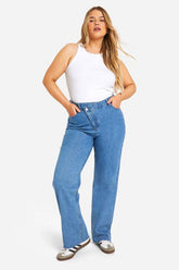 Plus Asymmetric Waist Straight Jeans