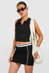 Active Fabric Contrast Waistband Piping Skirt