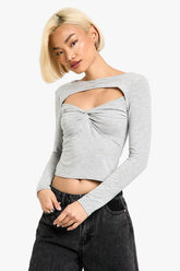Twist Cut Out Jean Grazer Marl T-Shirt
