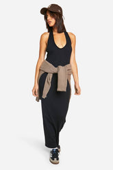 Basic Rib Plunge Hlater Maxi Dress