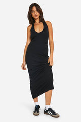 Basic Rib Plunge Hlater Maxi Dress