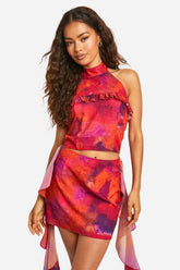 Printed Frill Detail Woven Top