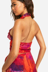 Printed Frill Detail Woven Top