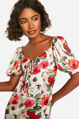 Tall Satin Floral Short Sleeve Mini Dress
