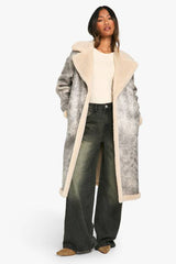 Vintage Look Longline Belted Aviator Jacket