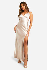 Petite Bridesmaid Satin Strappy Maxi Dress