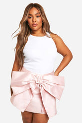 Plus Bow Satin Mini Skirt