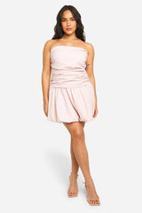Plus Ruched Bandeau Puff Ball Mini Dress