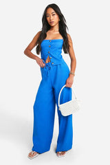 Textured Linen Look Strappy Open Back Waistcoat