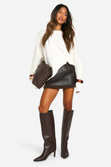Teddy Trim Faux Leather Skirt