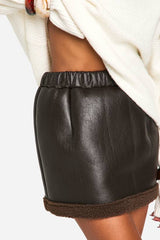 Teddy Trim Faux Leather Skirt