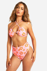 Tropical Floral Halterneck High Waisted Bikini Set