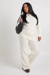 Plus Premium Heavyweight Contrast Trim Jumper And Trouser Knitted Set