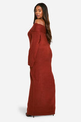 Plus Premium Oversized Rib Bardot Neckline Soft Knit Jumper Dress