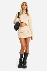 Pleated Pocket Detail Mini Skirt