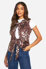 Leopard Sleeveless Tie Waistcoat
