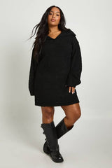 Plus Borg Oversized Collar Detail Mini Dress