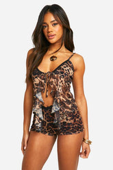 Leopard Mesh Trim Cami Top