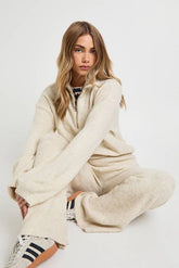 Half Zip Oversized Jumper And Wide Leg Trouser Borg Knit Co-ord
