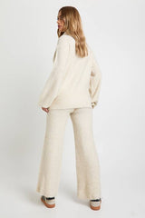 Half Zip Oversized Jumper And Wide Leg Trouser Borg Knit Co-ord