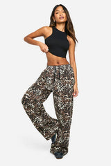 Leopard Print Elasticated Waist Wide Leg Jeans