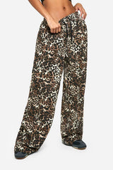 Leopard Print Elasticated Waist Wide Leg Jeans