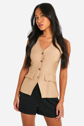 Linen Look Longline Waistcoat