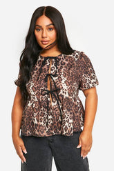 Plus Tie Front Leopard Smock Top