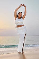 Plus Onion Skin Twist Front Tank And Column Maxi Skirt Set