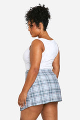 Plus Check Woven Stretch Tailored Split Skort