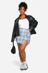 Plus Check Woven Stretch Tailored Split Skort