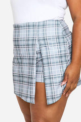 Plus Check Woven Stretch Tailored Split Skort