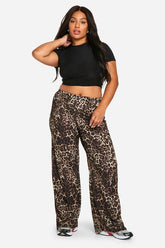 Plus Leopard Print Jersey Wide Leg Trousers
