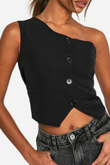 Woven One Shoulder Tailored Waistcoat
