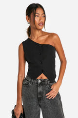 Woven One Shoulder Tailored Waistcoat
