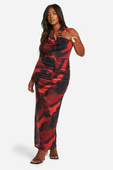 Plus Floral Mesh Cowl Neck Maxi Dress