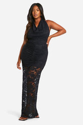 Plus Lace Cowl Neck Maxi Dress
