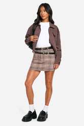 Petite Check Wool Look Micro Mini Skirt