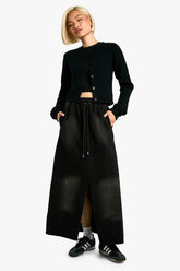 Washed Black Elasticated Waist Maxi Skirt