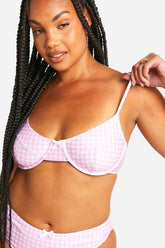 Plus Gingham Print Underwired Bikini Top