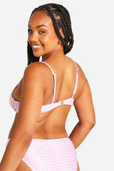 Plus Gingham Print Underwired Bikini Top