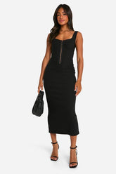Pinstripe Bengaline Hook And Eye Midaxi Dress