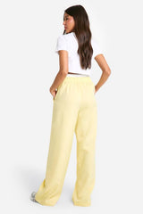 Contrast Waistband Wide Leg Trousers